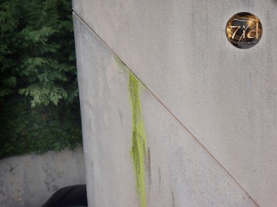 Infiltration d'eau de pluie sur un mur, facade d'une maison